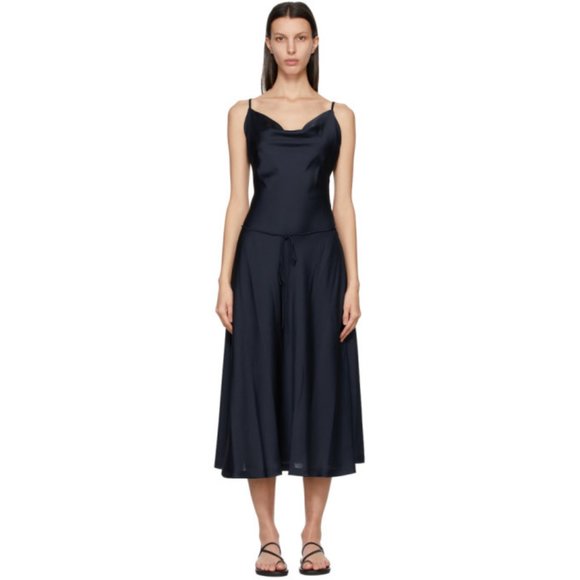 Low Classic Dresses & Skirts - Low Classic Slim Cowl Dress Navy Button Belted